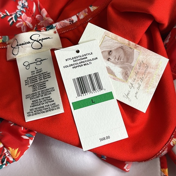 Jessica Simpson Chantilly Halter Red Floral Swim Tankini Top NWT Size Large - Picture 7 of 11